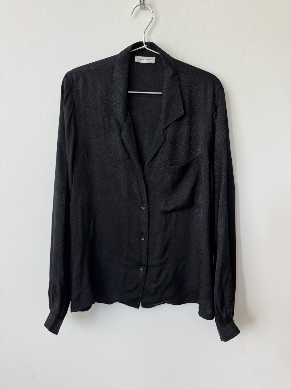 Anine Bing Black Subtle Snake-Print Pyjama Style Silky Viscose Shirt - Size M